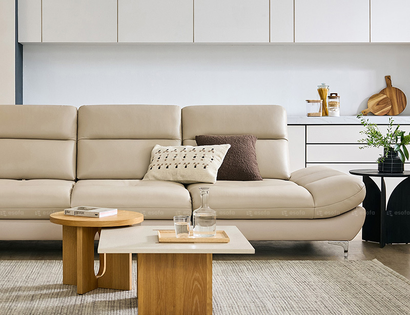 Sofa văng da 3 chỗ màu kem hiện đại E104