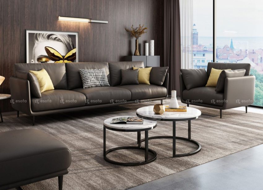 Bộ bàn ghế sofa da màu nâu E502