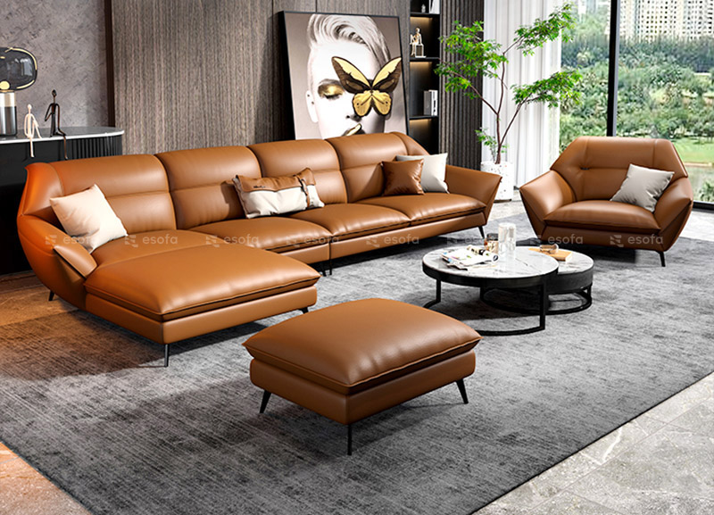 Bộ bàn ghế sofa phòng  khách màu da bò E507
