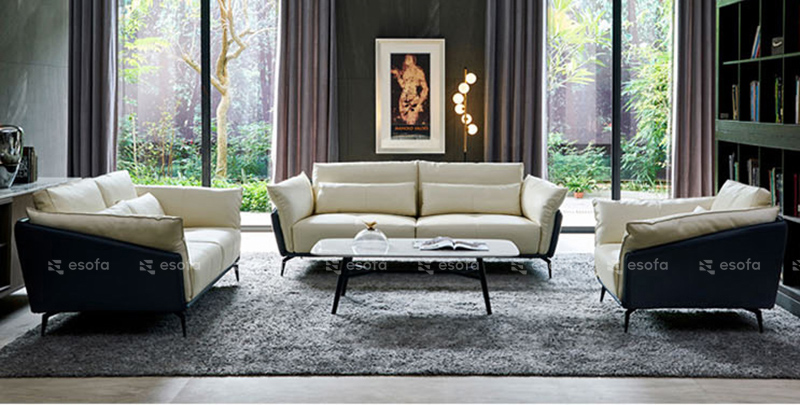 Bộ sofa da phòng khách màu trắng E514