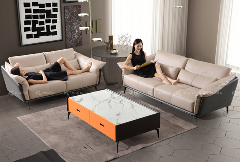 Bộ ghế sofa văng da 2 chỗ màu be E514