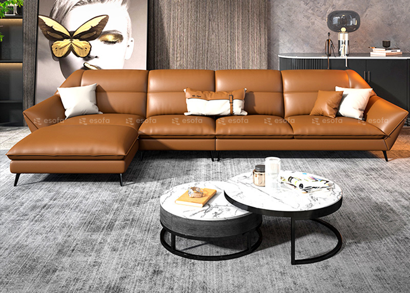 Bộ sofa góc da 4 tựa phòng khách lớn E507