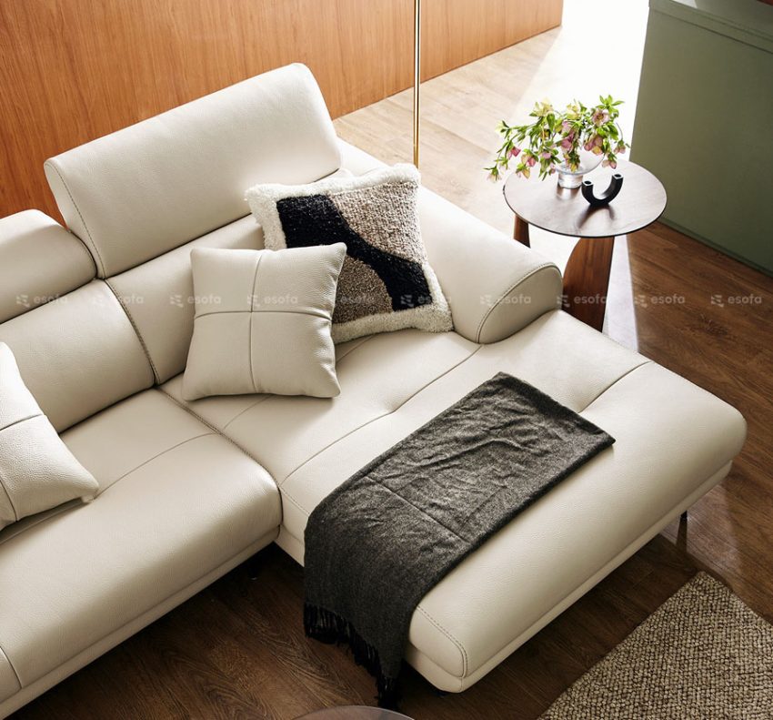 Ghế sofa góc da màu trắng hiện đại E510