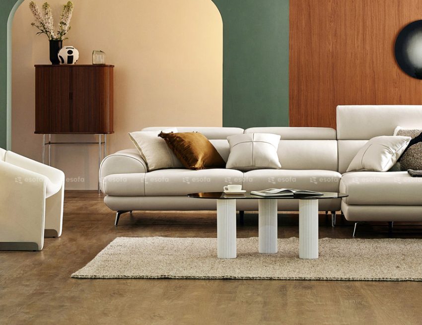 Ghế sofa góc da phòng khách màu trắng E510