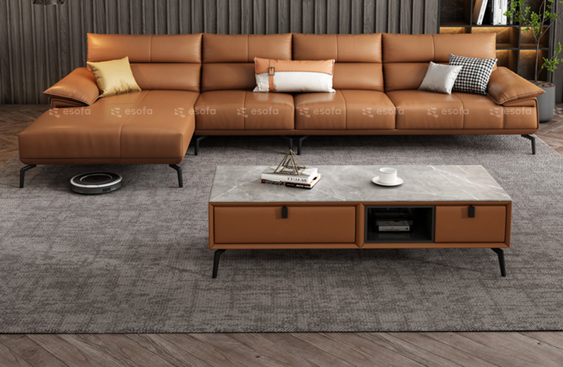 Ghế sofa góc phòng khách màu da bò E508