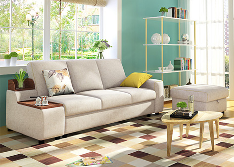 Sofa Nỉ 3 Chỗ Tay Mặt Gỗ – E52