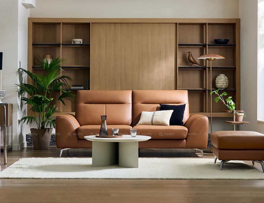 Ghế sofa văng da 2 chỗ màu da bò E106