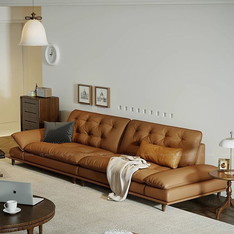 Ghế sofa văng da 2 chỗ màu nâu hiện đại E102