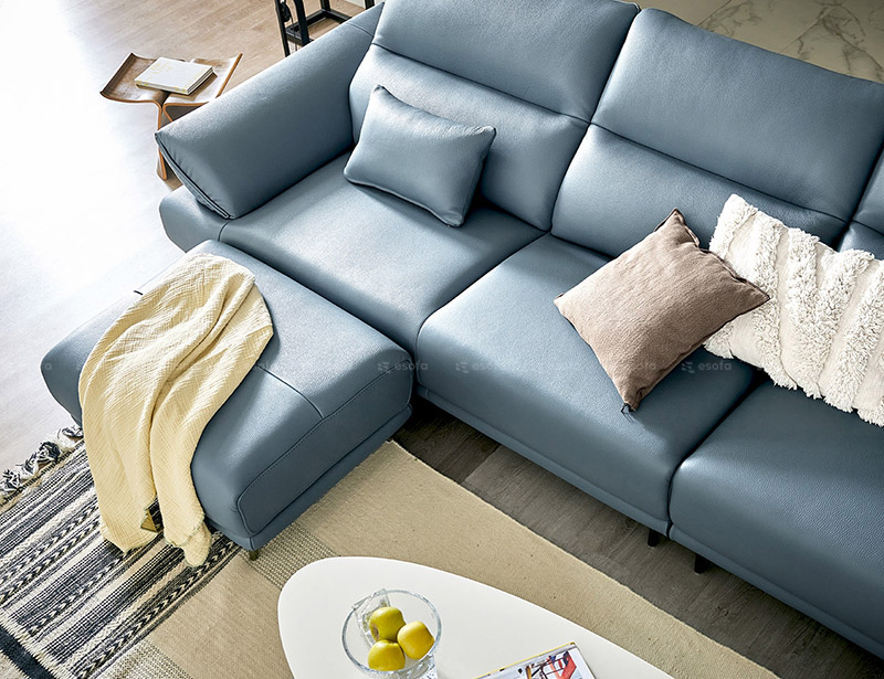 Sofa góc da màu xanh hiện đại E21