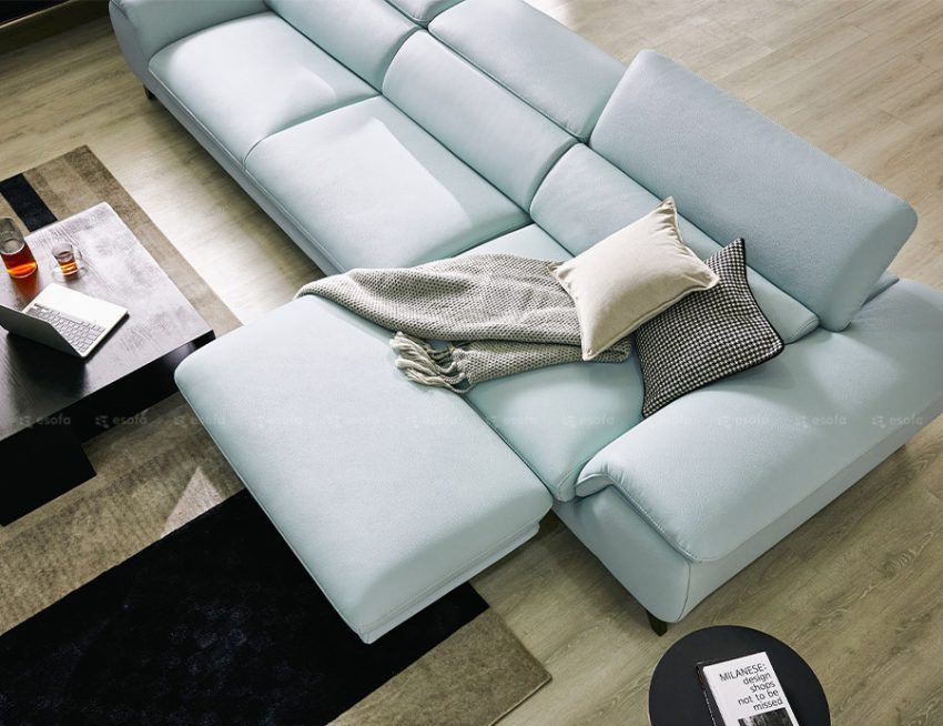 Sofa góc da màu xanh nhạt hiện đại E19