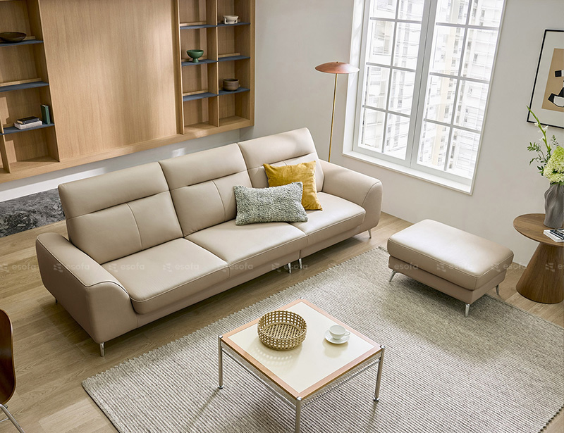 Sofa văng da 3 chỗ màu trắng kem hiện đại E106
