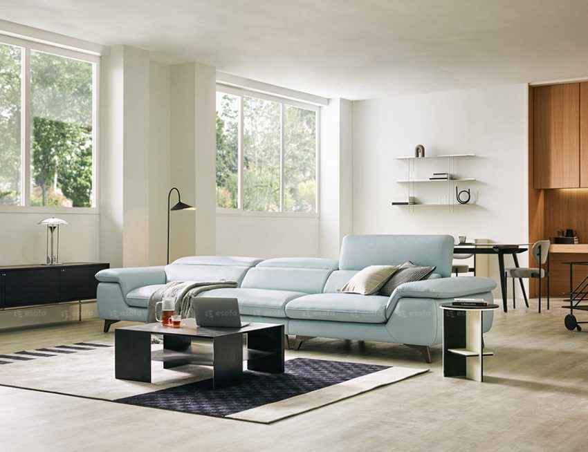 Sofa văng da 3 chỗ màu xanh nhạt E19
