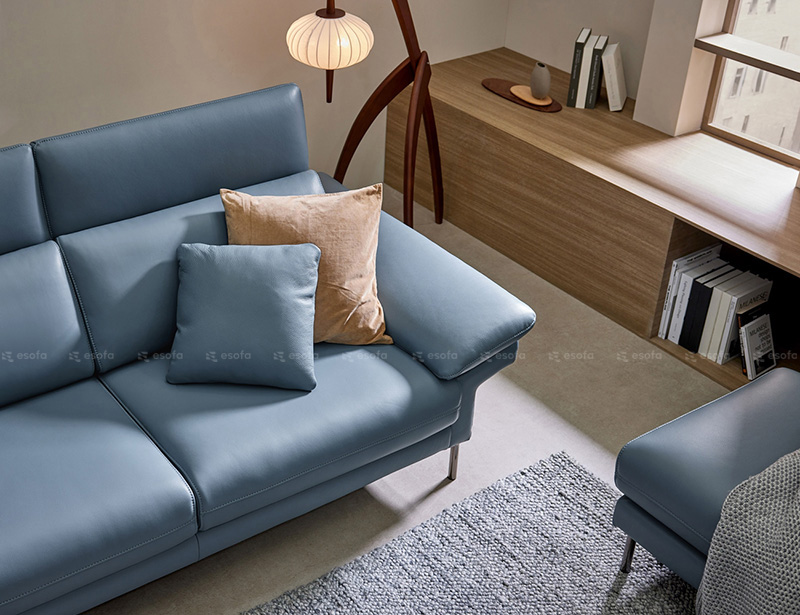 Sofa văng da phòng khách màu xanh hiện đại E20