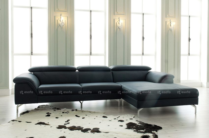 Ghế sofa góc da phòng khách màu đen E517