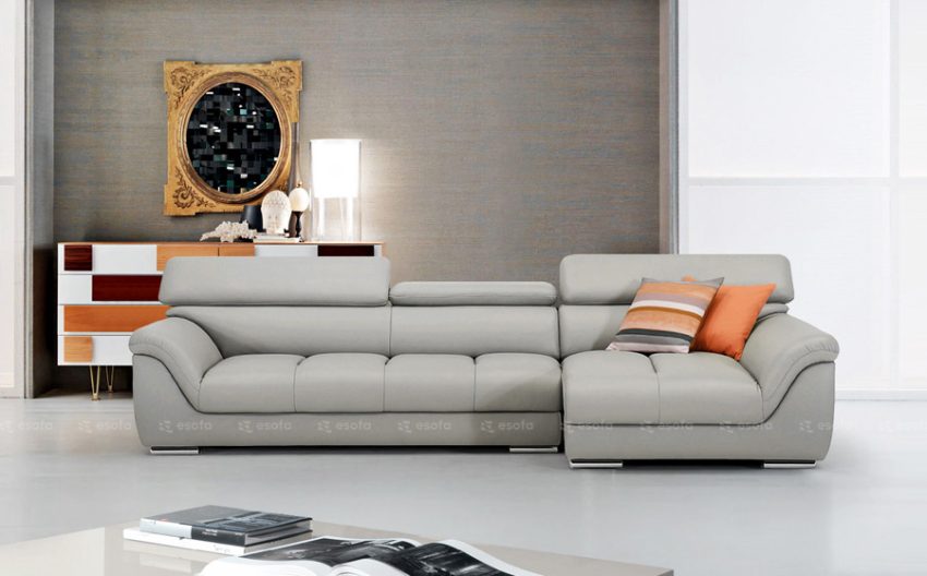 Ghế sofa góc da phòng khách màu xám E522