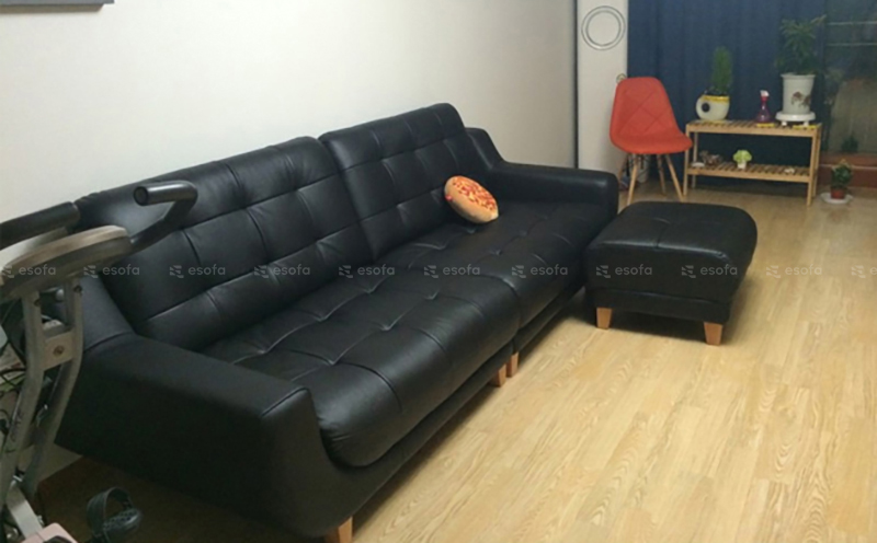 Ghế sofa văng và đôn ghép góc màu đen E540