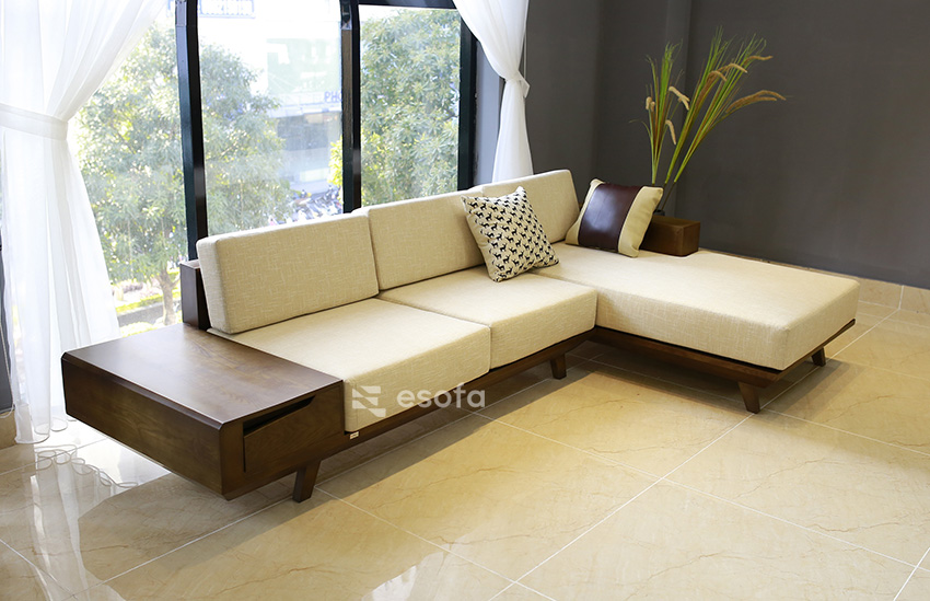 Sofa góc gỗ đệm nỉ hiện đại EH12