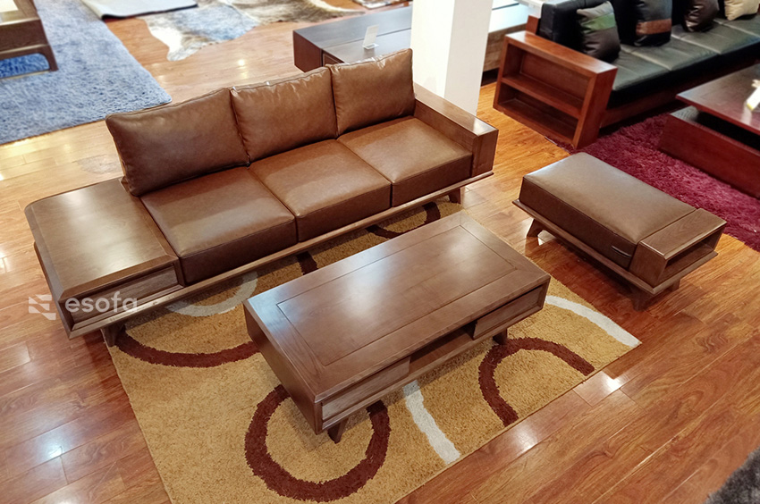 Sofa văng gỗ da hiện đại EH10