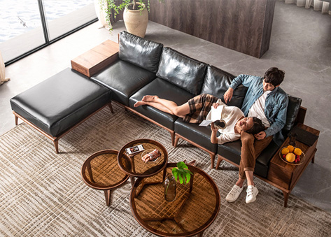 Sofa gỗ đệm da hiện đại EH09