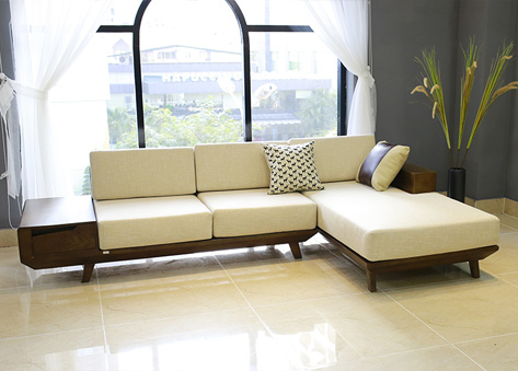 Sofa góc gỗ đệm nỉ hiện đại EH12
