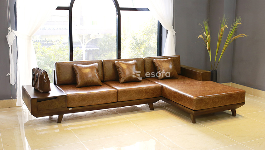 Thiết kế vuông của sofa góc gỗ EH12