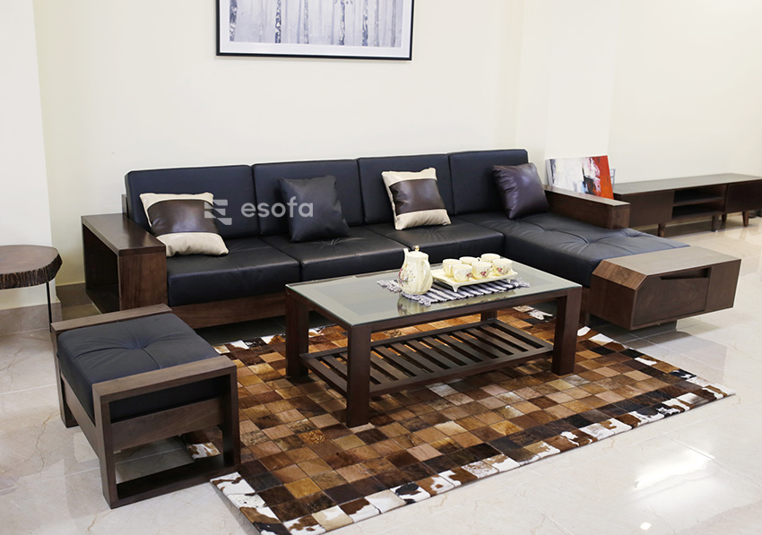 Sofa góc gỗ chất liệu da EH14