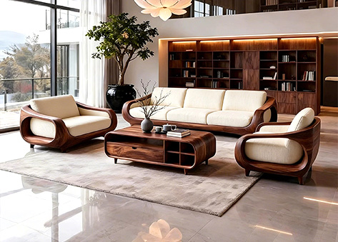 Bộ sofa gỗ da cho phòng khách sang trọng EH19