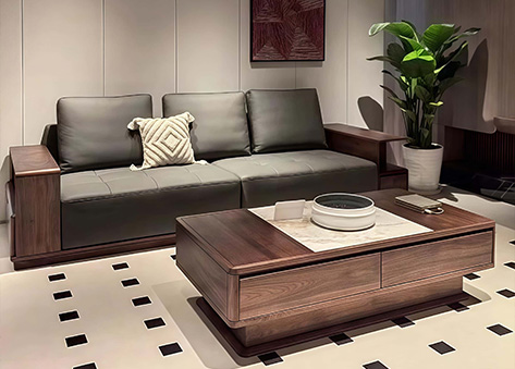 Sofa văng da màu xám đen hiện đại E301