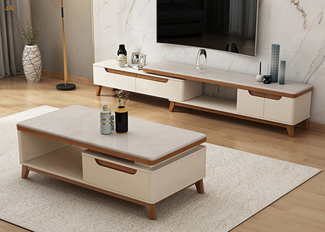 Bàn trà decor phòng khách tông màu sáng nhã nhặn EBC16