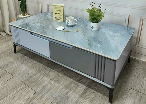 Bàn trà hộc kéo đôi đối xứng phối màu xanh ghi và xám đậm EBC38