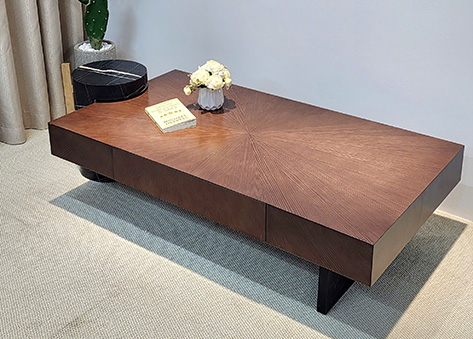 Bàn trà mặt gỗ vân tỏa tia (Sunburst) nghệ thuật độc đáo EBC27