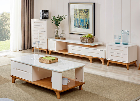 Bàn trà tích hợp hộc kệ gỗ trang trí tiện dụng EBC17