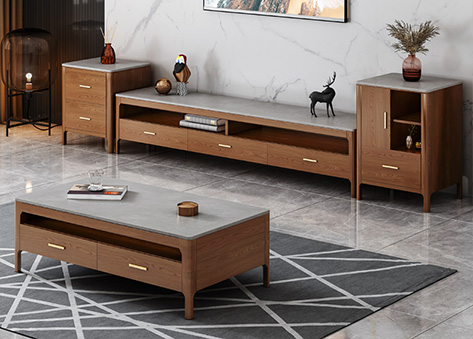 Bàn trà decor với bề mặt đá vân mịn màng tạo cảm giác thư thái EBC48